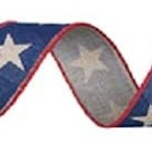 Stars Wired Edge Burlap Ribbon 1 1/2 Inch Fourth of July Craft Supplies